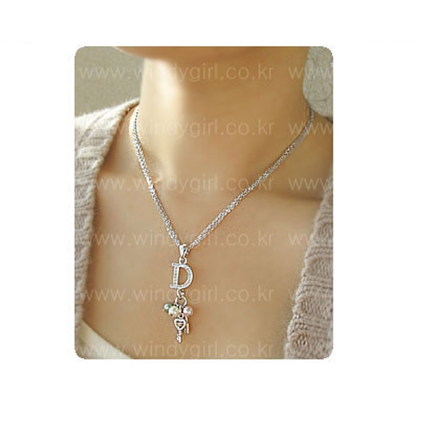 韩国Angel Dior珍珠水晶钥匙心锁项链欧炫珠宝